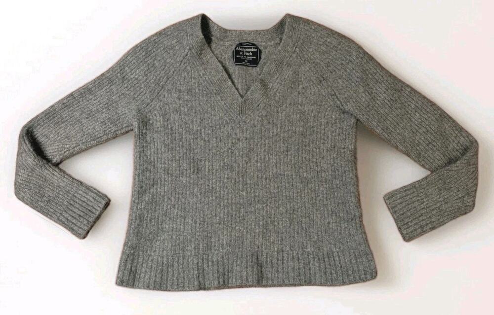 Abercrombie & Fitch Cashmere Sweater Womens XS Gray V Neck Ribbed Knit